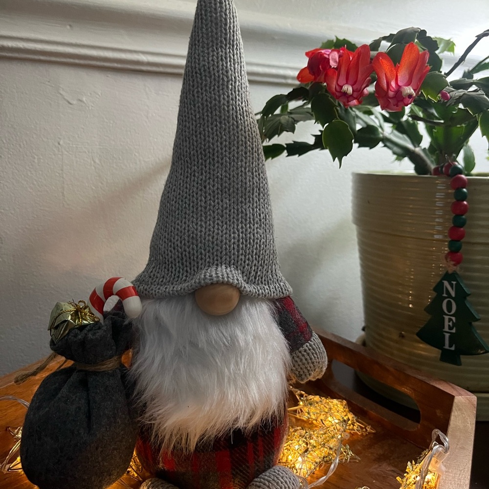 Christmas/ Holiday Gnome with Gray Hat and Red Plaid Outfit